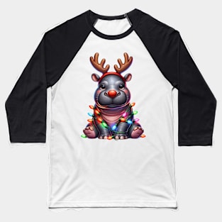 Christmas Red Nose Hippo Baseball T-Shirt